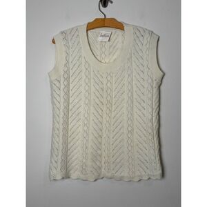 Jantzen Womens Vintage 90s Ivory Pointelle Cable Knit Sweater Vest L Retro Indie